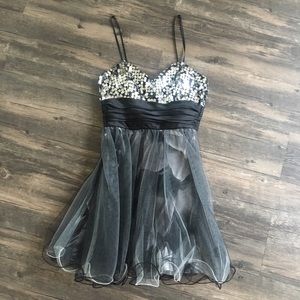 Black and Gray Floral Formal Dress